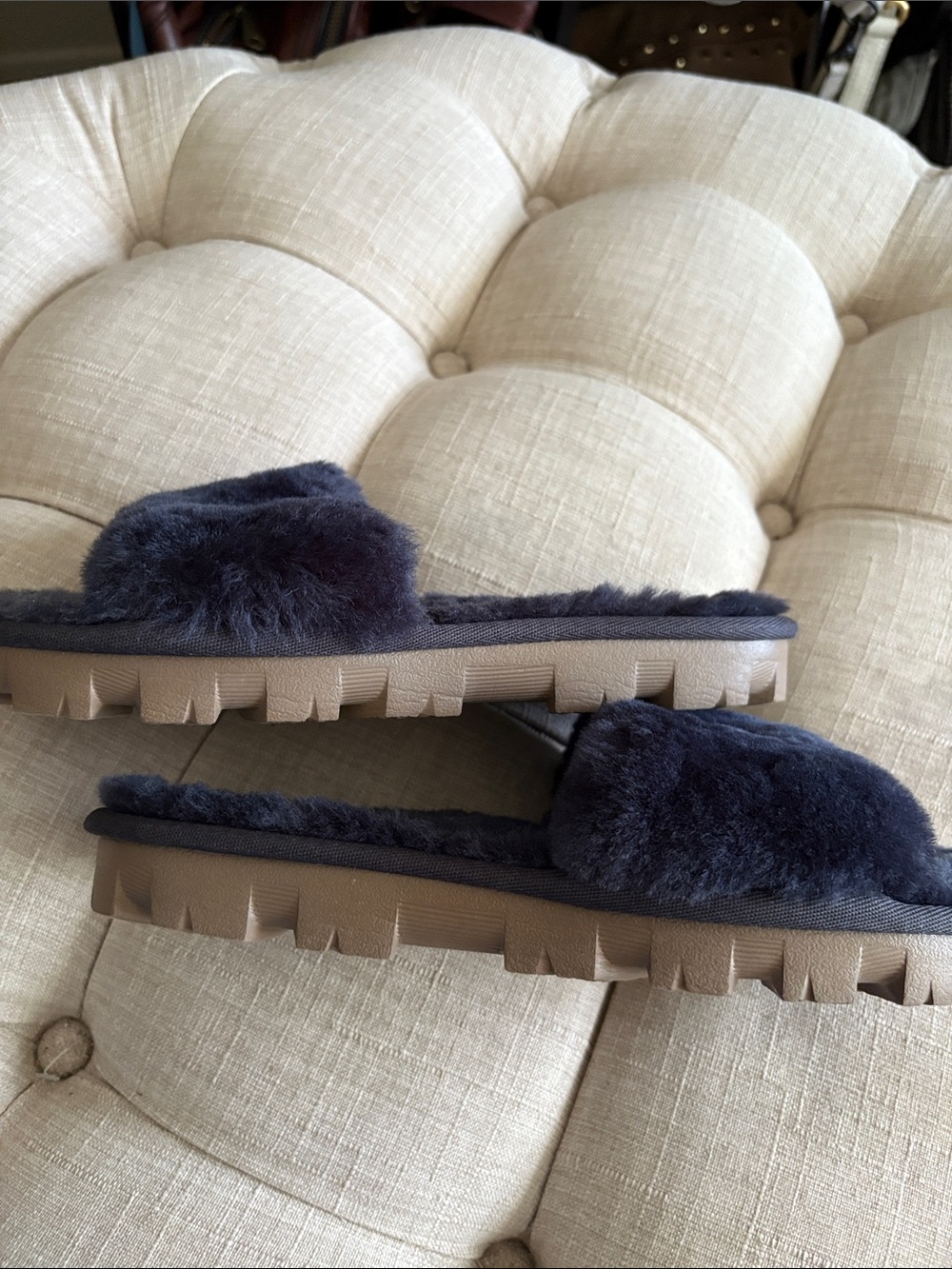 UGG Cozette Women's Grey Plush Slide Slippers - Picture 5 of 6